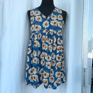 Vintage 90s Contempo Sunflower Long Blouse, Y2K Cottagecore Boho Summer Festival